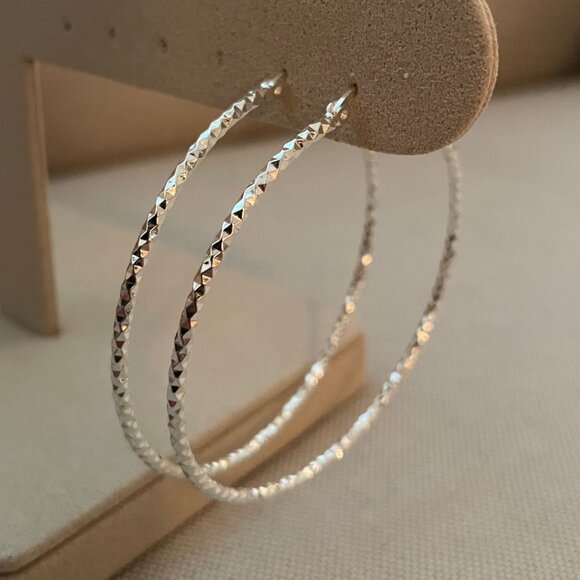 NWT Sandra Diamond Cut Hoops 50mm // Sterling Silver - Picture 1 of 5